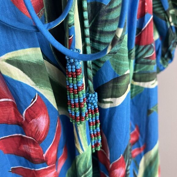 Farm Rio Dream Garden Floral Midi Dress S Puff Sleeve Colorful Tropical Poplin - Picture 6 of 16